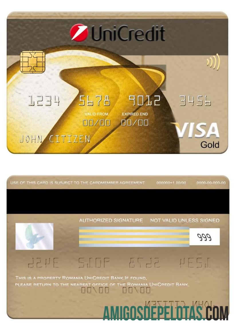 Romania UniCredit Bank Visa Gold Card real example